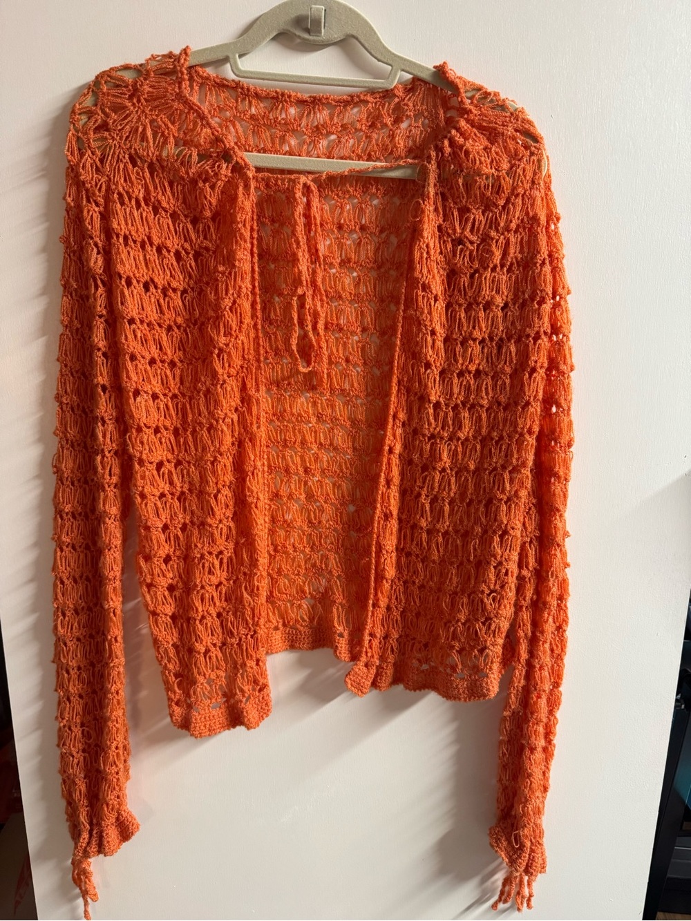 Hand Crafted Open-Knit Orange Women's Cardigan, 70s